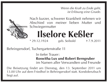 Traueranzeige von Ilselore Keßler von Pegnitz-Zeitung